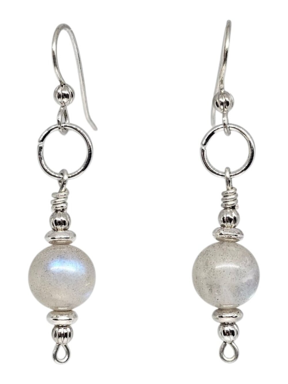 Handmade Labradorite Beaded Earrings Gray Gemstone Silver Dangle Boho Drop